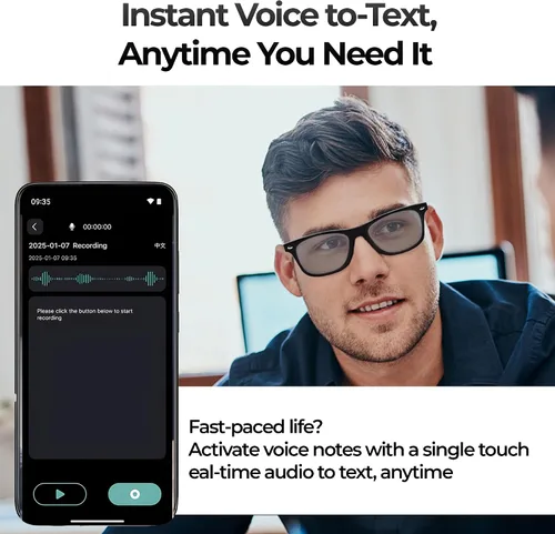 Vista 2 de Lentes inteligentes Bluetooth con aplicación de traducción de voz, gafas de sol con altavoces de oreja abierta, duración diaria de la batería 22H