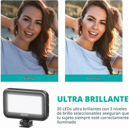 Vista 4 de Movo uVlogger - Kit de vlogging compatible con Android/USB-C Accesorios para smartphones: trípode, montaje, luz LED y micrófono de escopeta