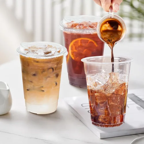Vista 5 de Clawsoff Paquete de 100 vasos de plástico transparente de 16 onzas con tapas, vasos de café helado resistentes con tapas para sorbos, vaso