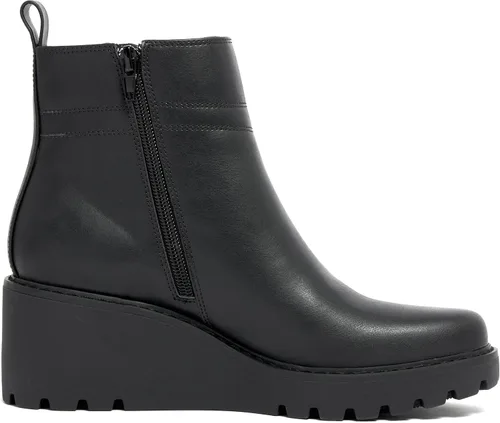 Vista 4 de vodvob Botas de tobillo para mujer, botines de tacón de cuña elásticos con plataforma Chelsea sin cordones y suela de lengüeta