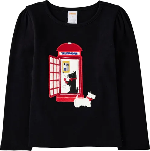 Vista 6 de Gymboree Camisetas de manga larga bordadas para otoño y vacaciones para niñas y niños pequeños Perfume negro