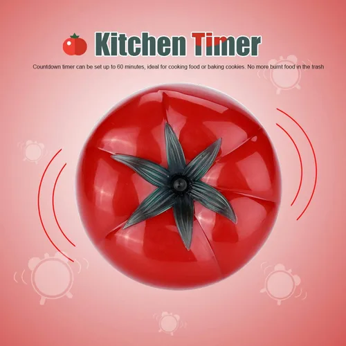 Vista 2 de Temporizador mecánico en forma de tomate de 60 minutos, temporizador de cuenta regresiva para cocina, cocina, horneado, temporizador magnético
