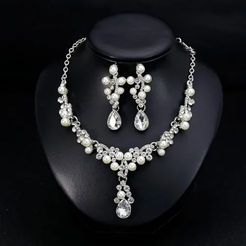 Vista 4 de Long tiantian Juego de joyas nupciales para boda, baile de graduación, collar de estrangulador de cristal brillante para novia, dama de honor, juego