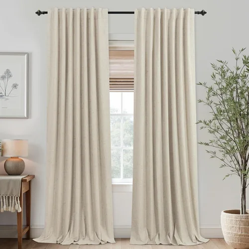 Vista 10 de KOUFALL - Cortinas de medio estilo francés de lino para ventana, juego de 2 cortinas cortas de 40 pulgadas de longitud, para privacidad, cortinas