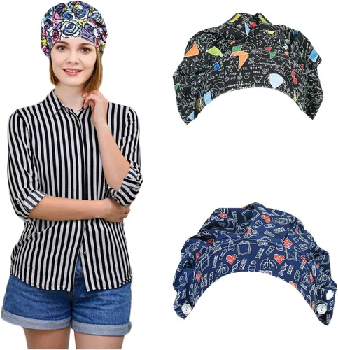 Vista 3 de DREYOLIFE Juego de 3 gorros estilo bouffant de algodón, con banda para el sudor