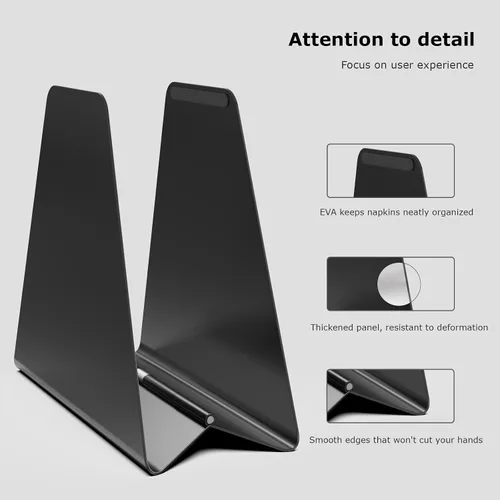 Vista 3 de Servilletero autoajustable para servilletas de papel, metal negro Compact black metal design with self-adjusting pressure arm for kitchen