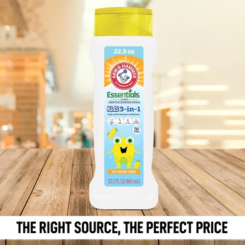 Vista 2 de Arm & Hammer Essentials Kids Gel de baño 3 en 1 Sea Monster Mango 22.5 oz - Champú y acondicionador no tóxico para niños