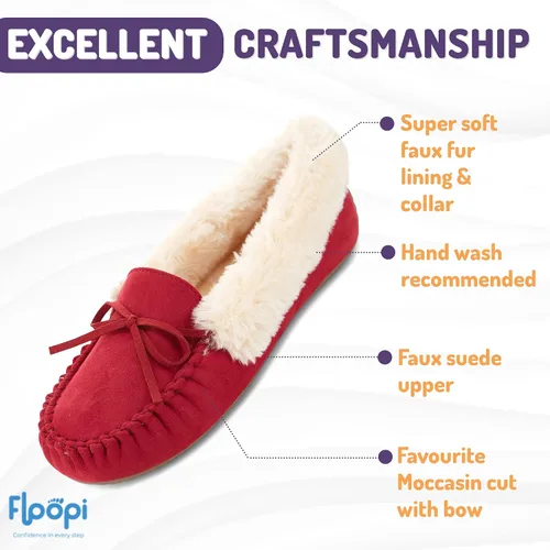 Vista 40 de Floopi Pantuflas para mujer, forro de piel sintética suave con espuma viscoelástica acogedora, pantuflas de casa para mujer con suela antideslizante