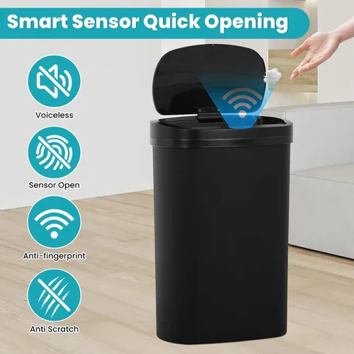 Vista 3 de Basurero automático de 13 galones para cocina con tapa, bote de basura sin contacto con sensor de movimiento - higiénico, control de olores