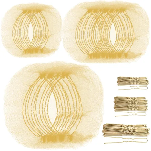 Vista 10 de Teenitor Juego de accesorios para el cabello, incluye 40 redes invisibles para recital de ballet y 80 pines para hacer moños, marrón, 3 tamaños