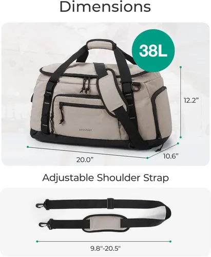 Vista 5 de BAGSMART Mochila de gimnasio para hombres, deportes y viajes de fin de semana, bolsa de viaje convertible 4 en 1 con compartimento para zapatos