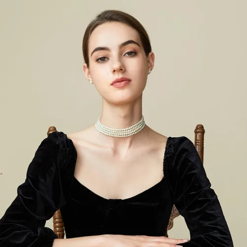 Vista 3 de BABEYOND - Collar de gargantilla de perlas de imitación redondo, collar estilo años 20, accesorios para fiesta temática Gatsby
