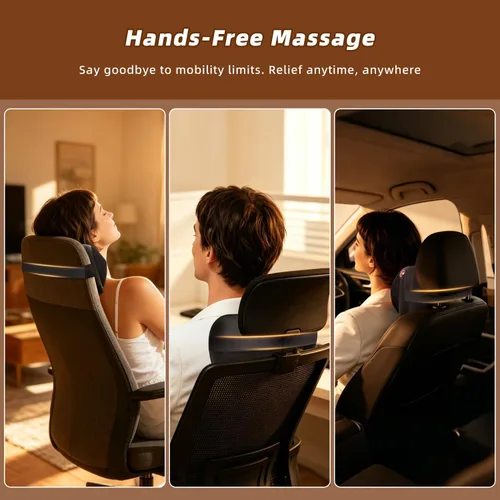 Vista 5 de Zenopax Shiatsu Masajeador de cuello y espalda con calor, almohada eléctrica recargable inalámbrica para aliviar el dolor muscular, amasamiento