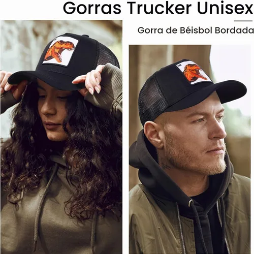 Vista 7 de Gorra de camionero para hombre con animal, gorra ajustable con cierre de presión, gorra de béisbol bordada, malla transpirable, parche cuadrado