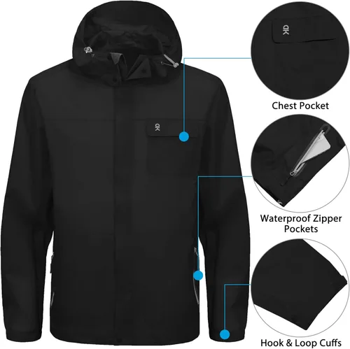 Vista 5 de Little Donkey Andy Chaqueta impermeable para hombre, ligera, cortavientos con capucha para golf, senderismo, UPF 30