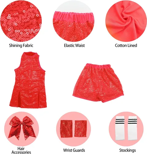 Vista 4 de Girls Sequins Dance Costumes Dress, Jazz Dance Costume Girls Hip Hop Outfits Sleeveless Sparkle Dance Dress Top & Shorts