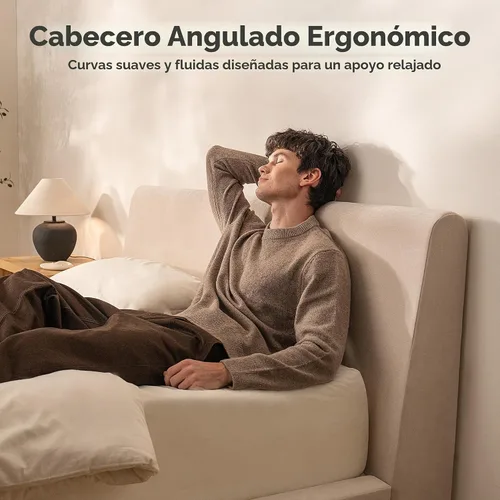 Vista 5 de RECCI AirFrame - Base de cama tamaño King con cabecera ergonómica acolchada de espuma en ángulo, marco de cama de plataforma de diseño minimalista