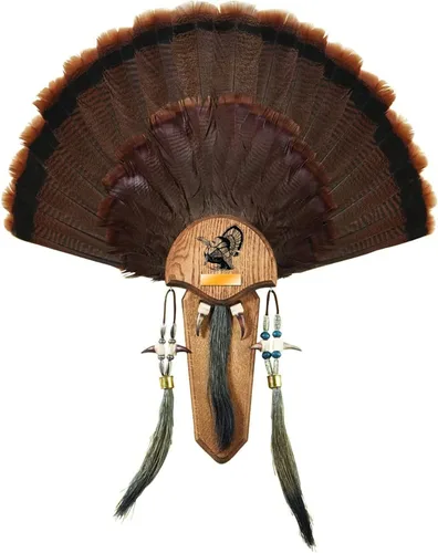 Vista 2 de Hunters Specialties Placa de montaje de trofeo H.S. Strut de tres barbas fácil de montar con acabado de roble natural, color marrón y Skull Hooker