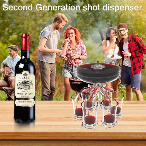 Vista 3 de ALEVMOOM Dispensador y soporte para 6 vasos de chupito, dispensadores para llenar líquidos, dispensador de licor acrílico sin contacto para bebidas