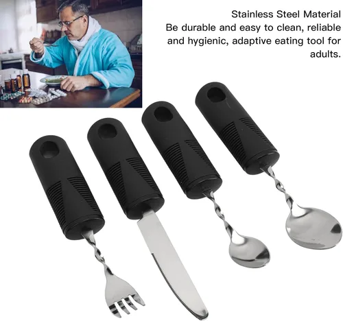 Vista 3 de Weighted Utensils, Arthritic Hands Adaptive Utensil Arthritic Aid Hand Tremor Spoon Fork Knife Eating Flatware for Parkinsons Patients