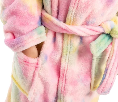 Vista 5 de Albornoz de unicornio con capucha para los ojos, bolsa, pantuflas y diadema