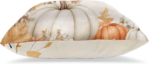 Vista 2 de Juego de 2 fundas de almohada cuadradas de Acción de Gracias, hojas de arce otoñales, fundas protectoras para sofá con cremallera oculta, 16 x 16