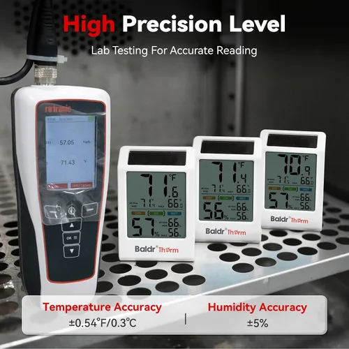 Vista 4 de BaldrTherm Room Thermometer Indoor, Humidity Meter, 2026 Upgrade Backlit Digital Humidity&Temperature Monitor Solar Powered MAX MIN Record