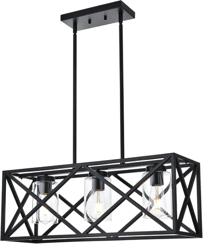 Vista 7 de Lámpara de araña negra para comedor con 4 luces, con cristal semillado, base E26