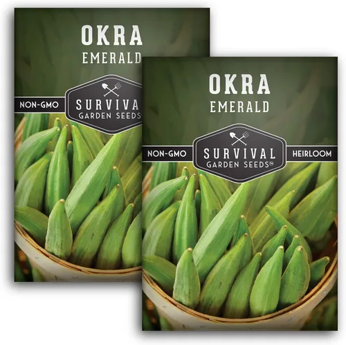 Vista 10 de Survival Garden Seeds - Semilla de okra esmeralda para plantar - Paquete con instrucciones para plantar y cultivar Okra tierna y grande en tu huerto
