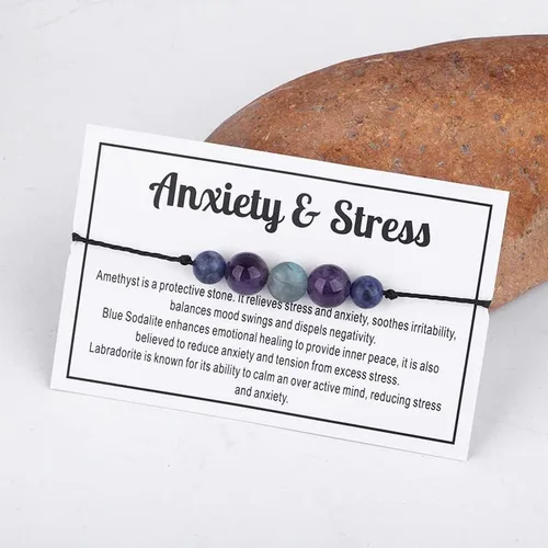 Vista 4 de Caiyao Pulsera de cristal curativo para mujeres y hombres, pulsera de cuentas de cristal curativo con ojo de tigre, amatista de 7 chakras, pulsera