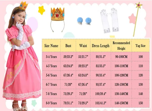 Vista 6 de Disfraz de princesa melocotón para niñas, vestido de princesa de Super Brothers, disfraz rosa para Halloween y cosplay