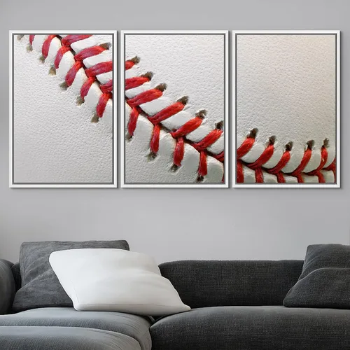 Vista 201 de wall26 Lienzo enmarcado para pared, juego de arte de primer plano, detalles de costuras de béisbol, atletas deportivos, fotografía, moderno