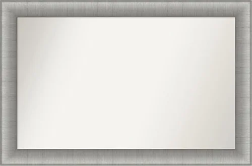Vista 450 de Amanti Art Espejo de baño plateado para sobre el fregadero, 28 x 37 pulgadas, elegante espejo rectangular de peltre cepillado, marco de madera