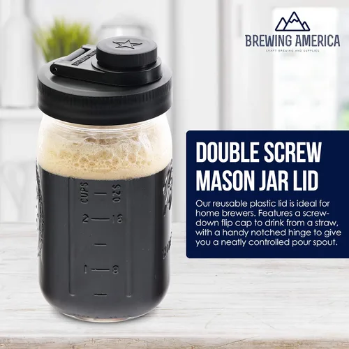 Vista 5 de Jarra de vidrio con tapa, tarros estándar Azure, 1 cuarto de galón (32 onzas) con tapa negra de boca ancha para vertido, para batidos, taza de Boba
