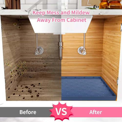Vista 7 de Sdpeia - Tapete para debajo del fregadero, tapete impermeable de silicona mejorado, para proteger los gabinetes de cocina, organizadores y alacenas