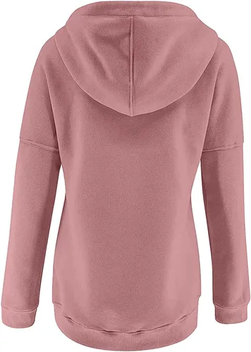 Vista 4 de LRMQS Sudaderas con capucha para mujer con bolsillo de canguro, color sólido, suelto, medio botón, sudadera con capucha para otoño 2023