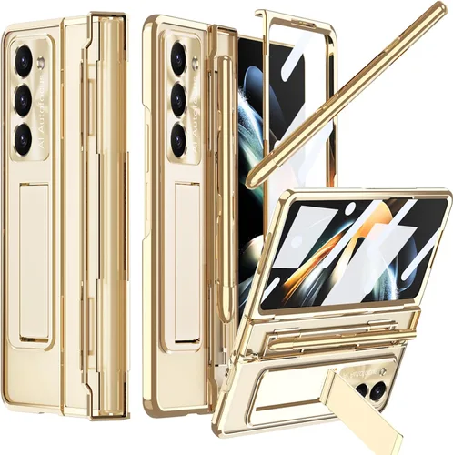 Vista 8 de NINKI Funda compatible con Samsung Galaxy Z Fold 5 5G con S Pen y protección de bisagra, cubierta transparente chapada de lujo transparente con Negro