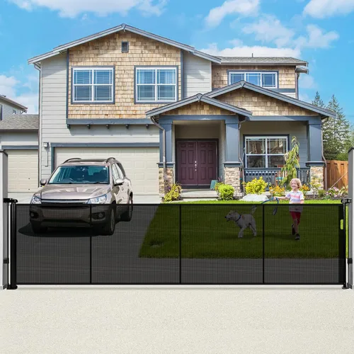 Vista 17 de Puerta retráctil para bebés de 120" extra ancha, puerta retráctil para perros de 41" de altura para escaleras, puertas, terrazas, puerta de malla
