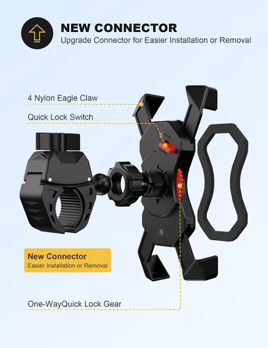 Vista 4 de Grefay Soporte universal para teléfono celular de motocicleta, abrazadera antivibraciones para bicicleta de carretera/MTB/Scooter con rotación
