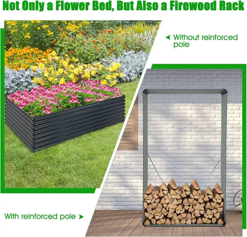 Vista 4 de Giantex Cama de jardín elevada galvanizada, 70.5 x 44 x 20.5 pulgadas, jardinera de metal y estante para leña, maceta rectangular grande de acero