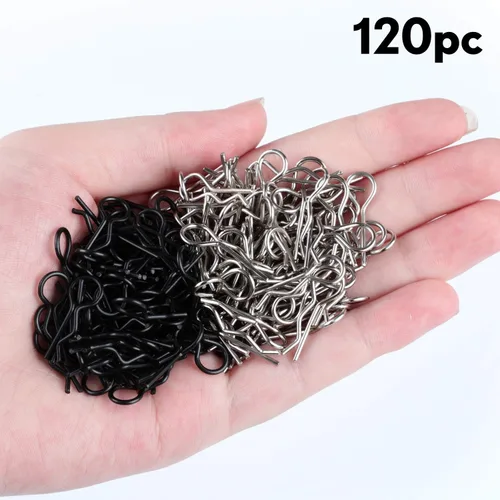 Vista 5 de 120 clips universales para carrocería Rc para automóvil, acero inoxidable plateado y negro, clips R para escala 1/10 1/12 Redcat Hpi Himoto Hsp