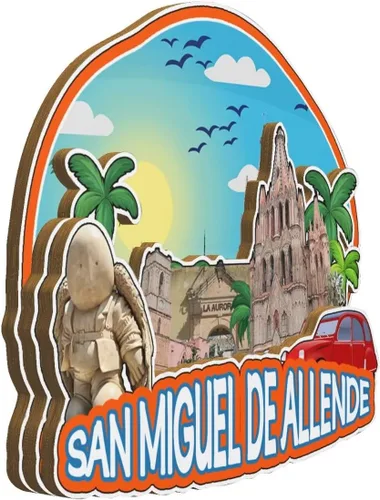 Vista 2 de Imán de San Miguel de Allende México para nevera de madera 3D, monumentos de viaje, coleccionables, recuerdos, decoración hecha a mano -2083