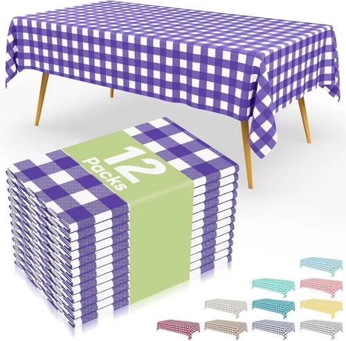 Vista 61 de Smiry 8 paquetes de manteles desechables Gingham, 54 x 108 pulgadas, manteles de plástico impermeables rectangulares en diseño a cuadros