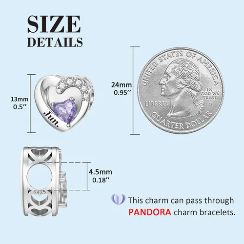 Vista 35 de SEVENWELL Dijes de piedra natal con flor grabada para el mes de nacimiento, pulsera de plata de ley 925, feliz cumpleaños para mujer