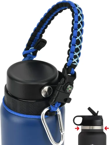 Vista 18 de Asa de cuerda de paracaídas para botellas Hydroflask 2.0 de boca ancha y estándar, con nuevo soporte de anillo de seguridad, 12oz - 64oz