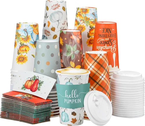 Vista 8 de 36 juegos/108 vasos de papel de Navidad de 16 onzas desechables de Navidad para llevar, tazas de café con tapas y mangas, taza de café de cacao