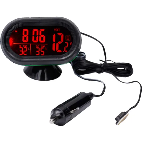 Vista 6 de MASO - Termómetro de coche LCD Digital Clock – MASO 12-24V Multifuncional Temperatura Voltímetro Medidor Electrónico Reloj Alarma Monitor con 2