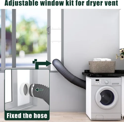 Vista 5 de Flehomo Kit de ventana de ventilación de secadora, incluye cubierta de ventilación de secadora con solapas móviles, kit de ventilación de secadora
