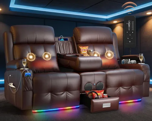 Vista 46 de Sofá de Dos Plazas Reclinable, Sofá Reclinable de Masaje con Gran Capacidad de Peso, Silla de Dos Plazas para RV en Liquidación con Consola, USB
