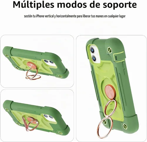 Vista 6 de Funda para iPhone 11 de 6.1 pulgadas con soporte de anillo, con 2 protectores de pantalla de vidrio, resistente a los golpes, resistente a los Palta